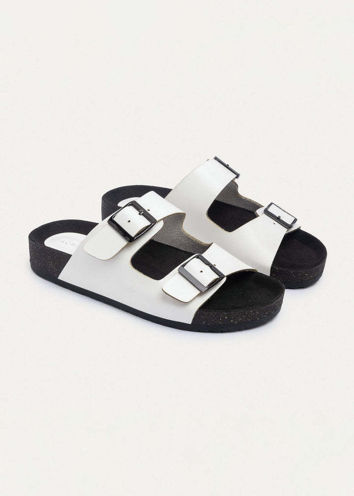 Luxe Twin Buckle Slides “ White