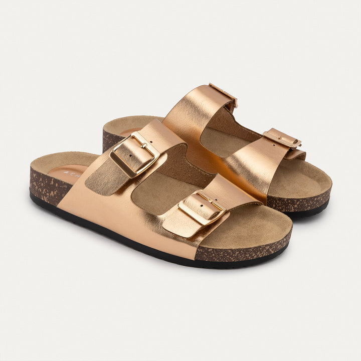 Achilles | Luxe Twin Buckle Slides – Rose Gold