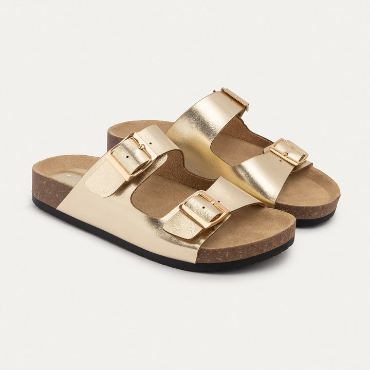 Achilles | Luxe Twin Buckle Slides – Gold