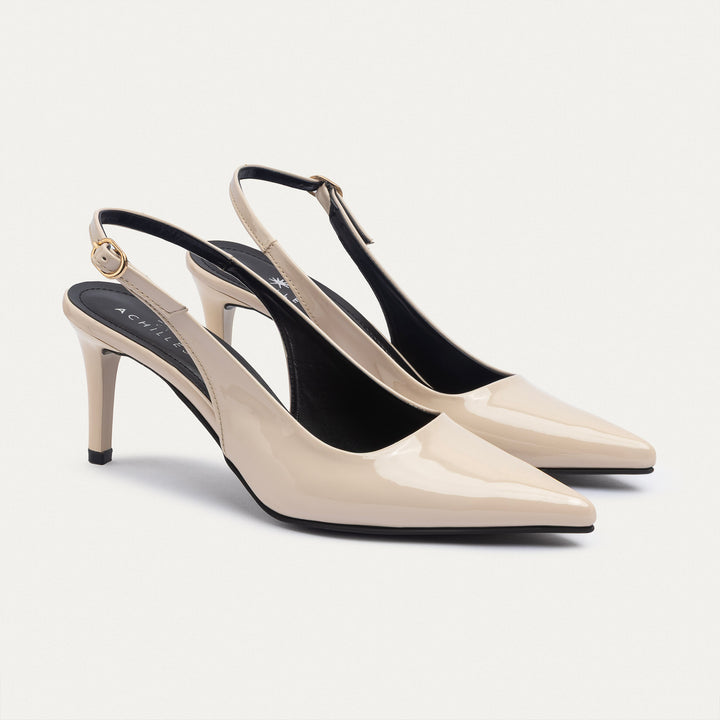 Achilles| Slingback Pointed Heels - Beige
