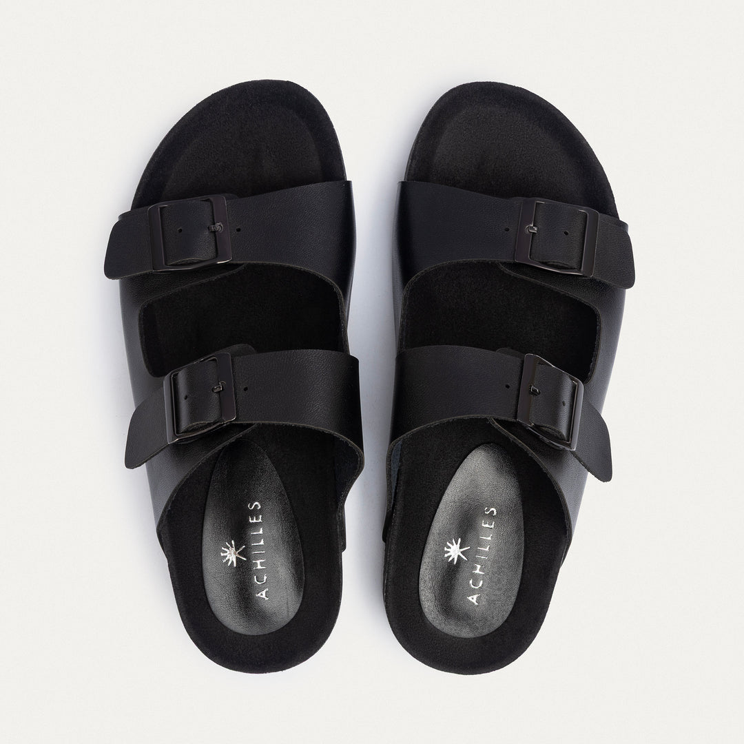 Achilles | Luxe Twin Buckle Slides – Black
