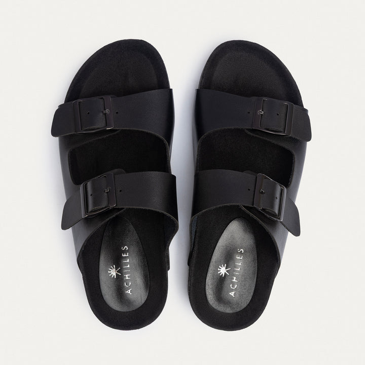 Achilles | Luxe Twin Buckle Slides – Black