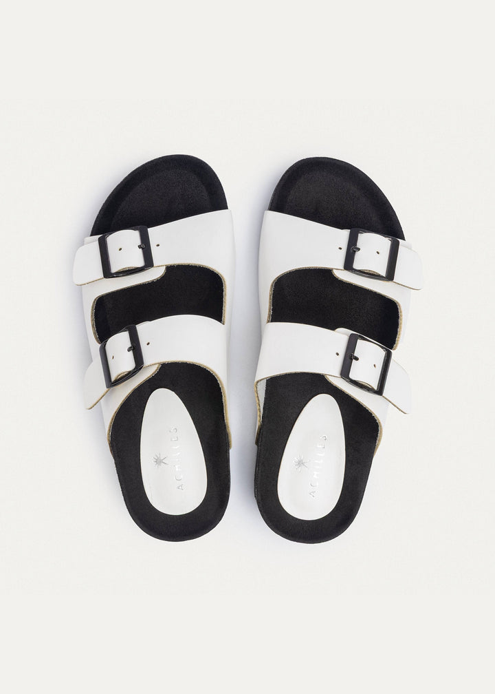 Luxe Twin Buckle Slides “ White
