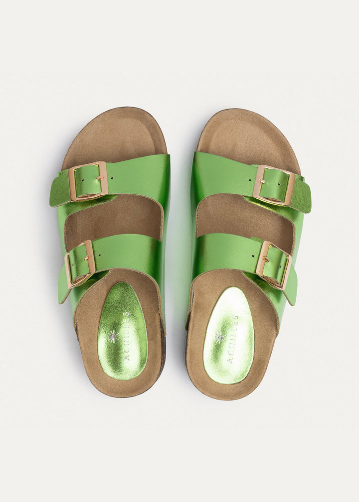 Luxe Twin Buckle Slides “ Green ( Limited Edition )