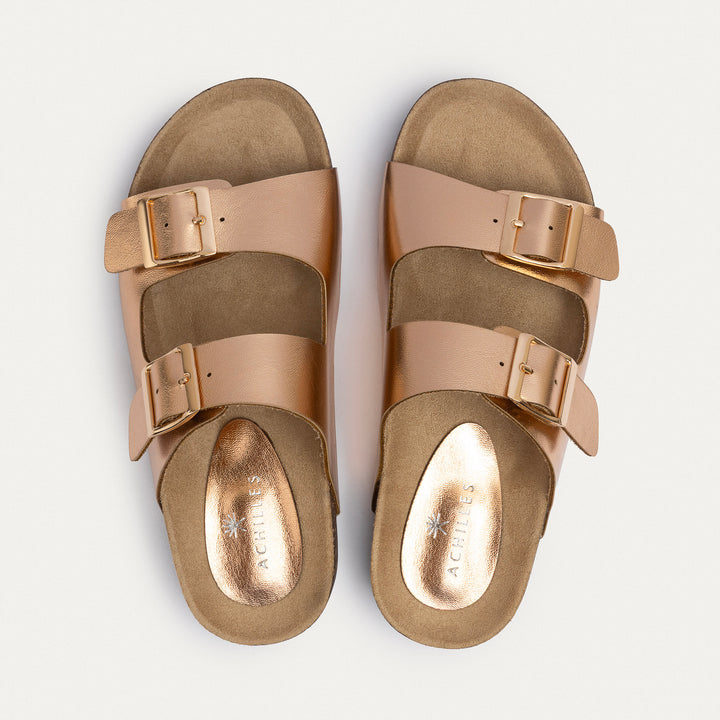 Achilles | Luxe Twin Buckle Slides – Rose Gold