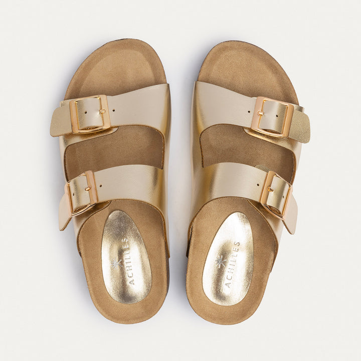 Achilles | Luxe Twin Buckle Slides – Gold