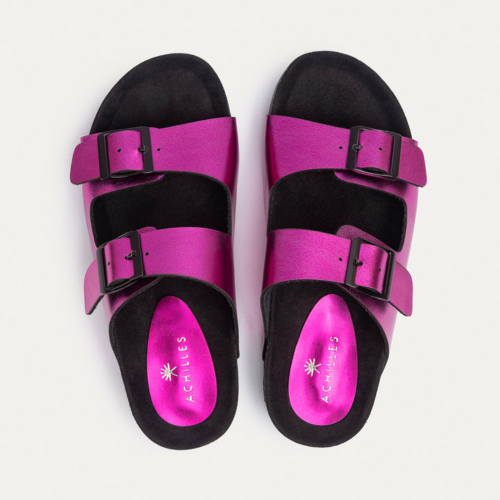 Luxe Twin Buckle Slides “ Vibrant Magenta ( Limited Edition )