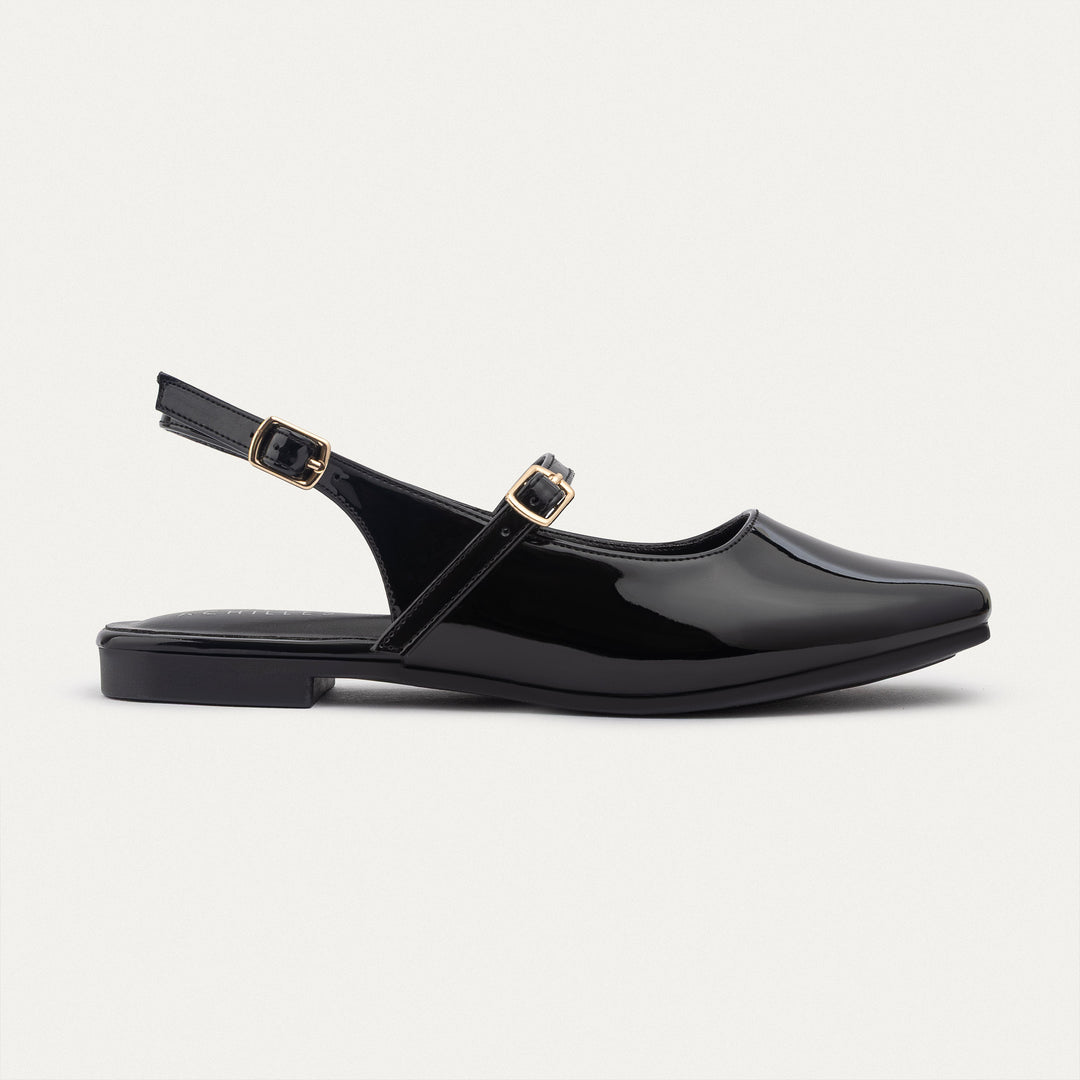 Achilles | Patent Slingback Sandals with Buckle for Women - Black