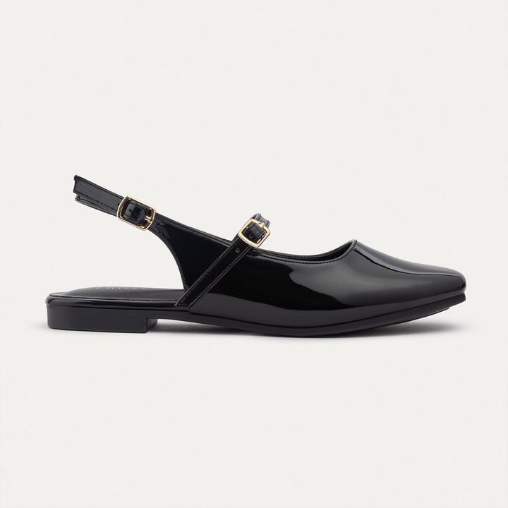 Achilles | Patent Slingback Sandals with Buckle for Women - Black