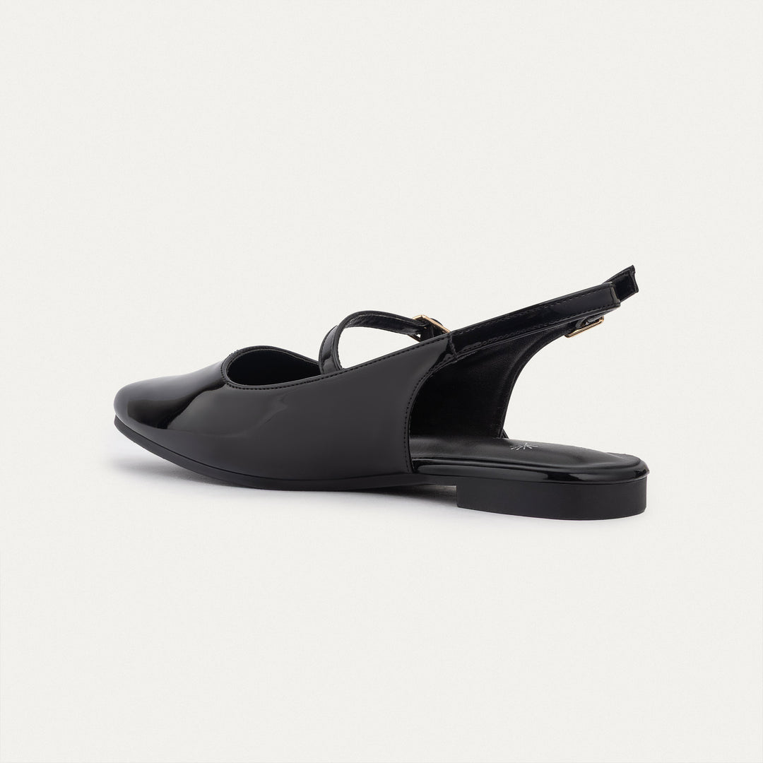 Achilles | Patent Slingback Sandals with Buckle for Women - Black
