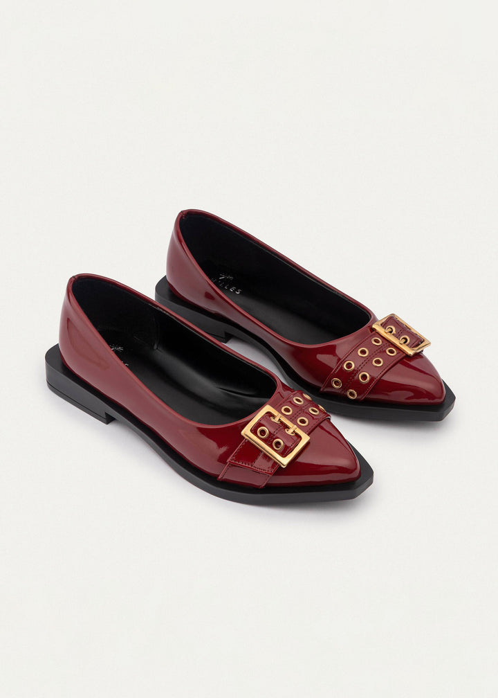 Buckled Pointed Loafers | Crimson Red