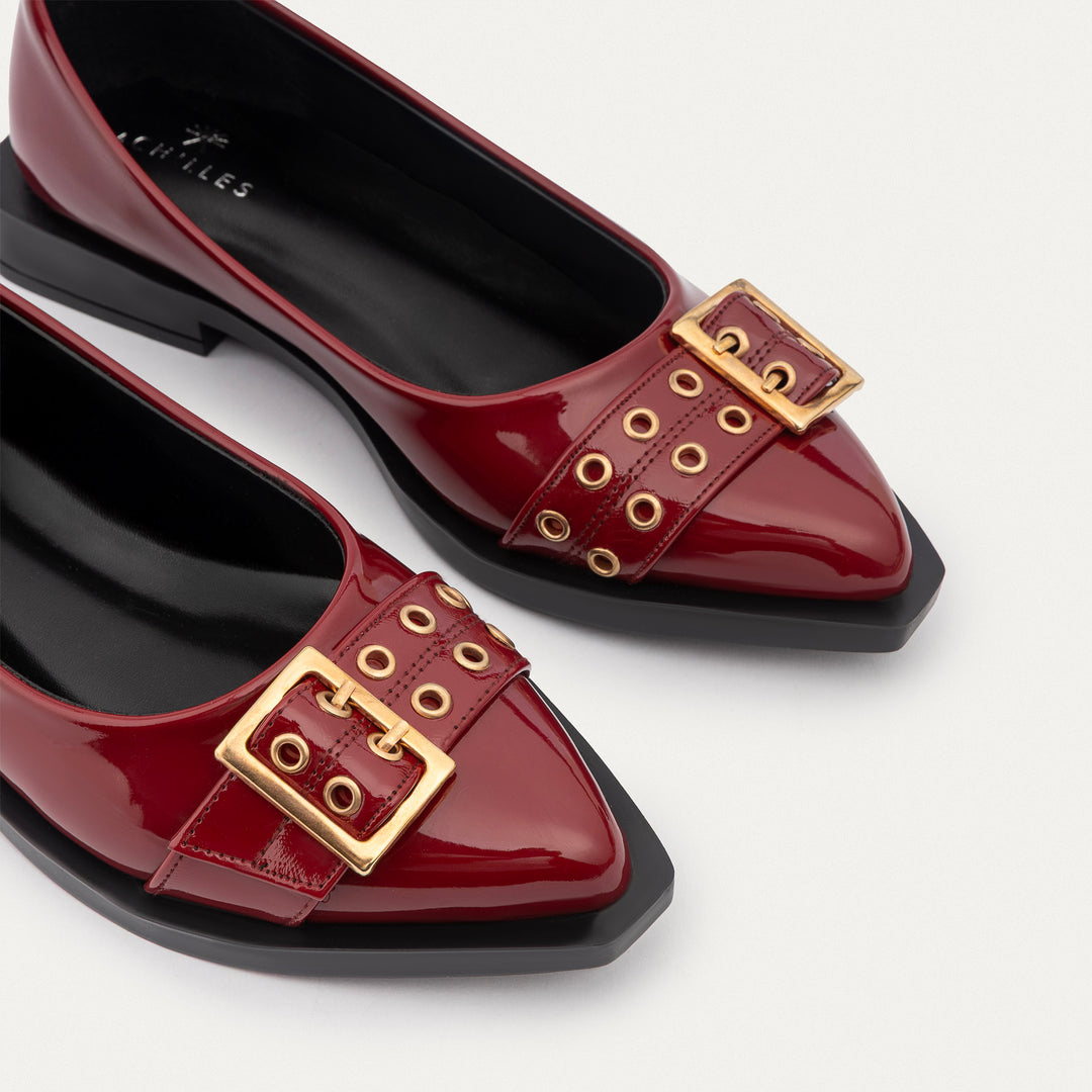 Achilles | Buckled Pointed Loafers - Crimson Red