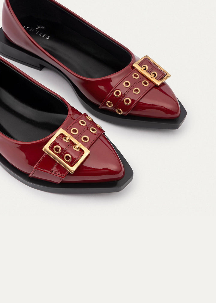 Buckled Pointed Loafers | Crimson Red