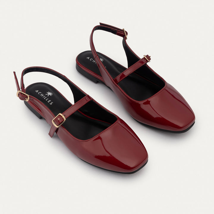 Achilles | Patent Slingback Sandals with Buckle for Women - Crimson Red