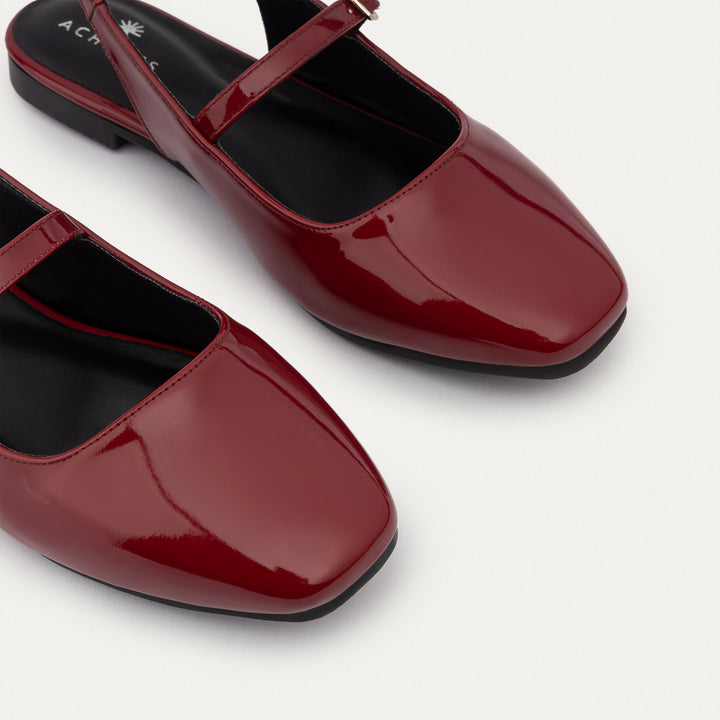 Achilles | Patent Slingback Sandals with Buckle for Women - Crimson Red