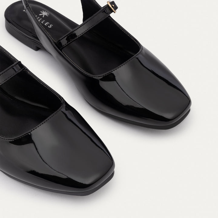 Achilles | Patent Slingback Sandals with Buckle for Women - Black