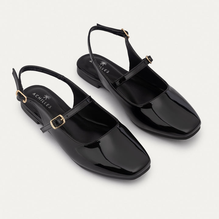 Achilles | Patent Slingback Sandals with Buckle for Women - Black