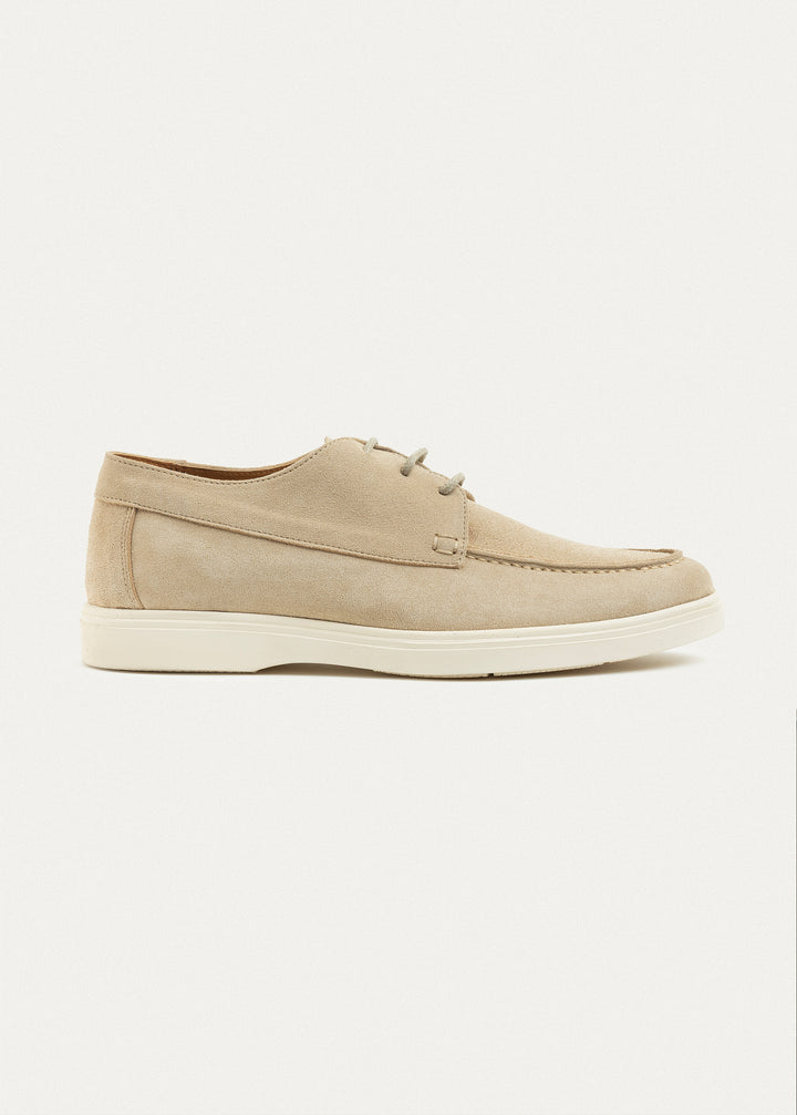 Suede Leather Lace-Up Derby| Beige
