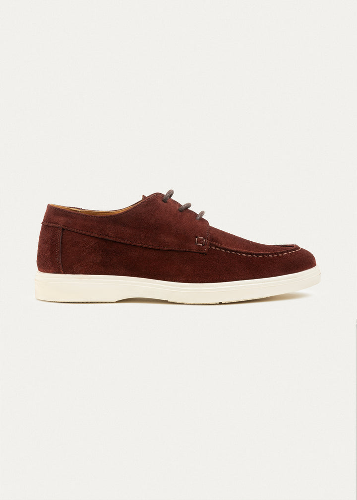 Suede Leather Lace-Up Derby | Wine
