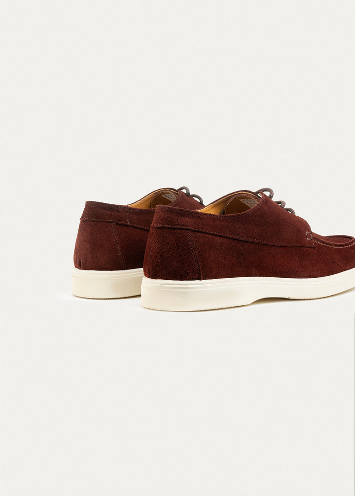 Suede Leather Lace-Up Derby | Wine