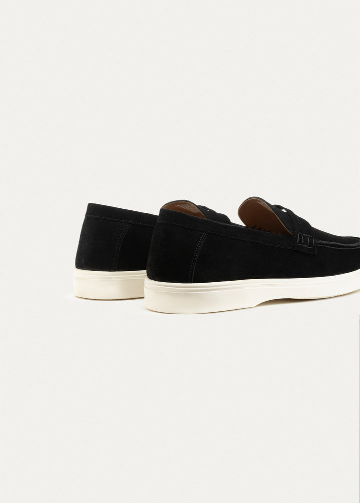 Suede Leather Penny Loafers | Black