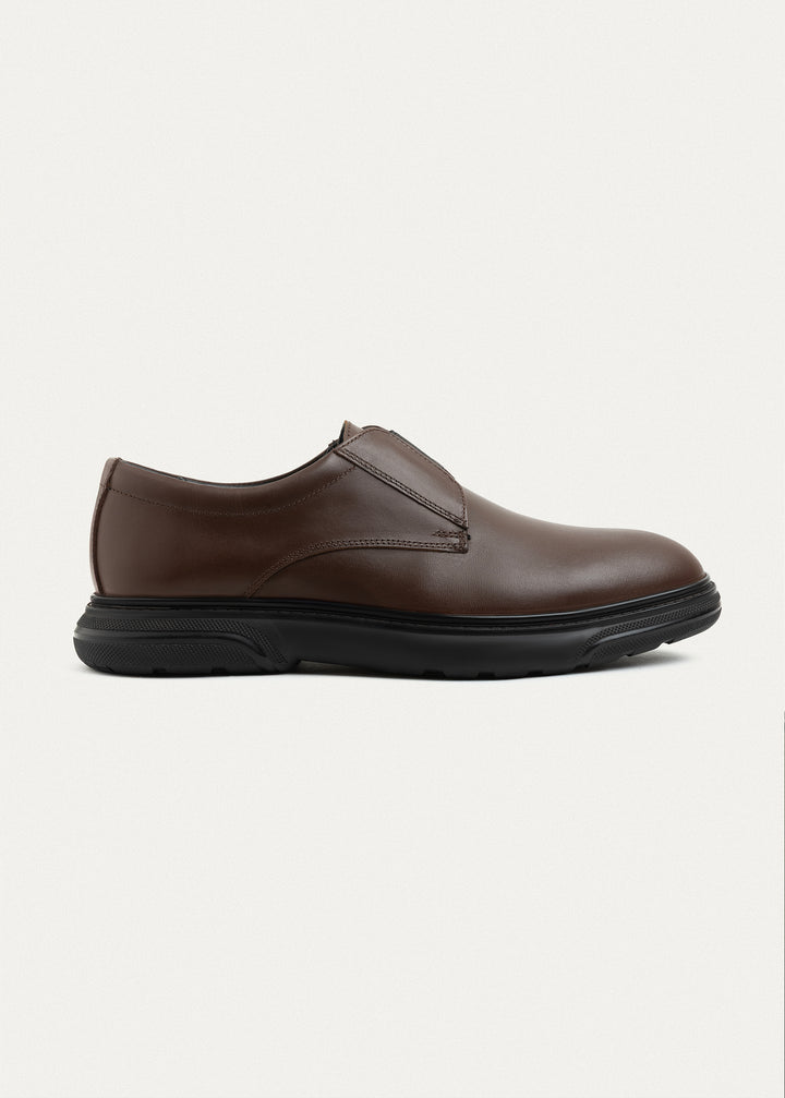 Smooth Leather Elastic Slip-On | Brown