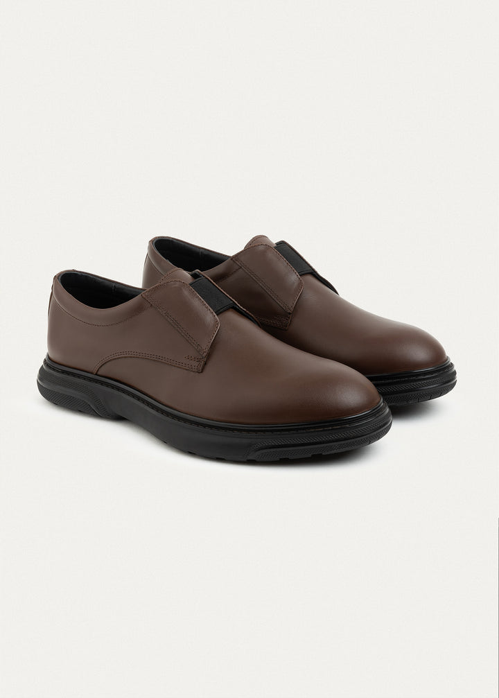 Smooth Leather Elastic Slip-On | Brown