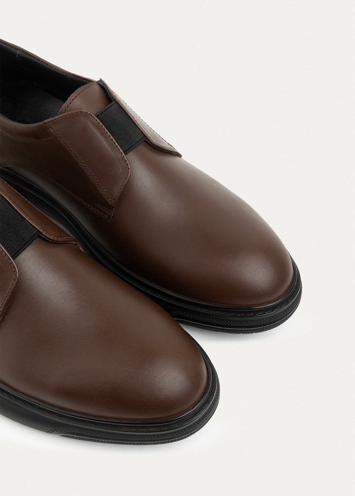 Smooth Leather Elastic Slip-On | Brown
