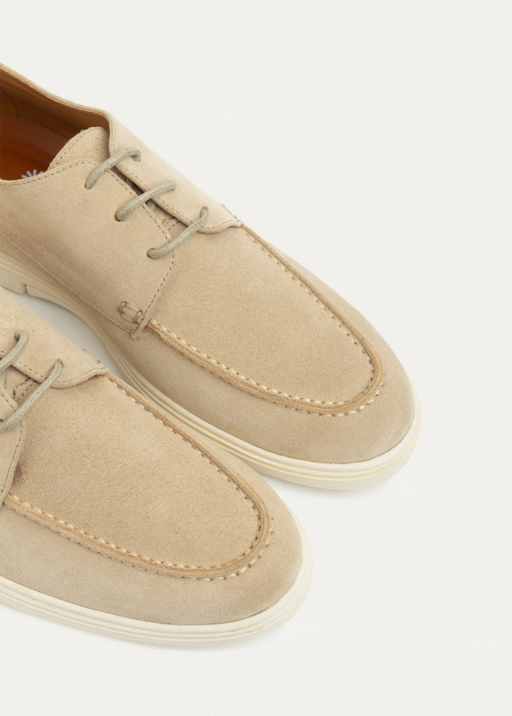 Suede Leather Lace-Up Derby| Beige