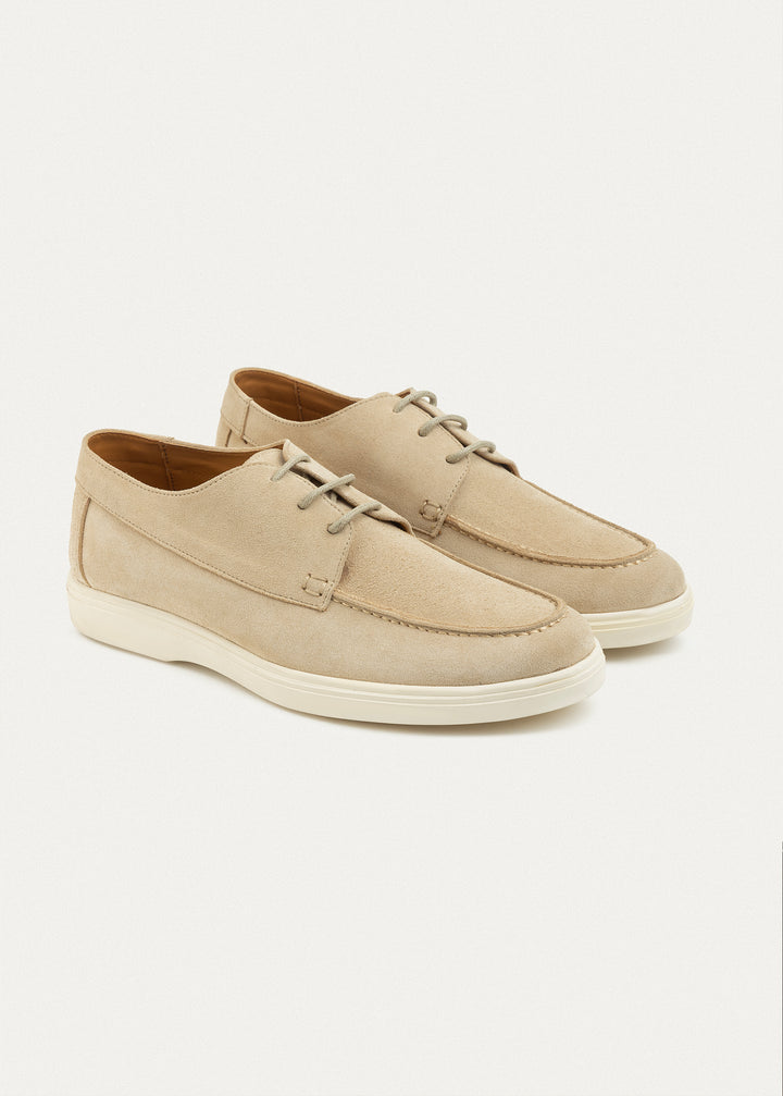 Suede Leather Lace-Up Derby| Beige