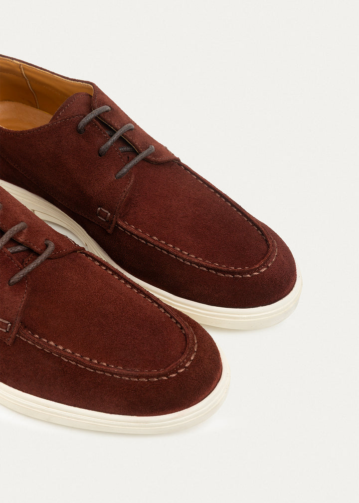 Suede Leather Lace-Up Derby | Wine