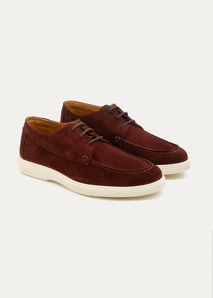 Suede Leather Lace-Up Derby | Wine