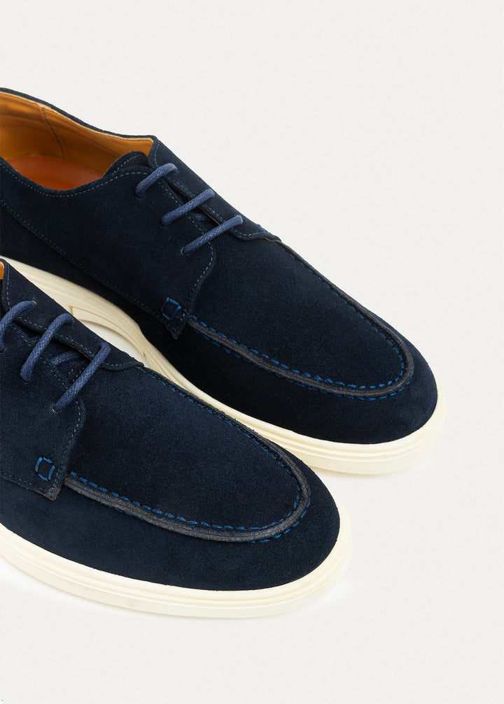 Suede Leather Lace-Up Derby | Navy Blue