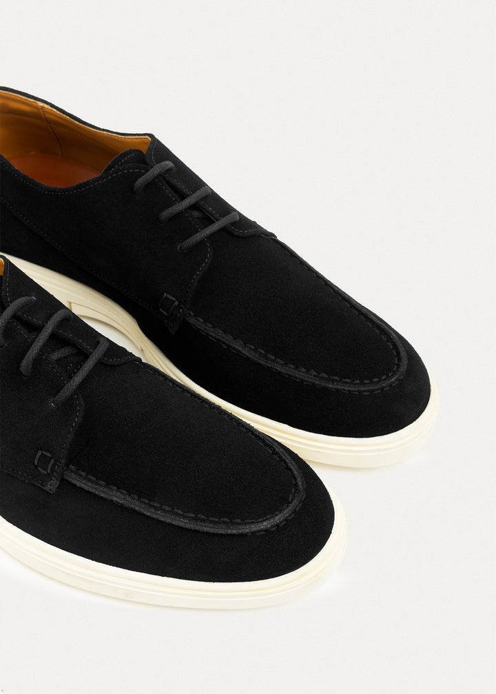 Suede Leather Lace-Up Derby | Black