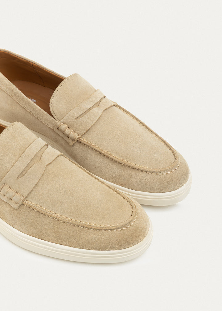 Suede Leather Penny Loafers | Beige