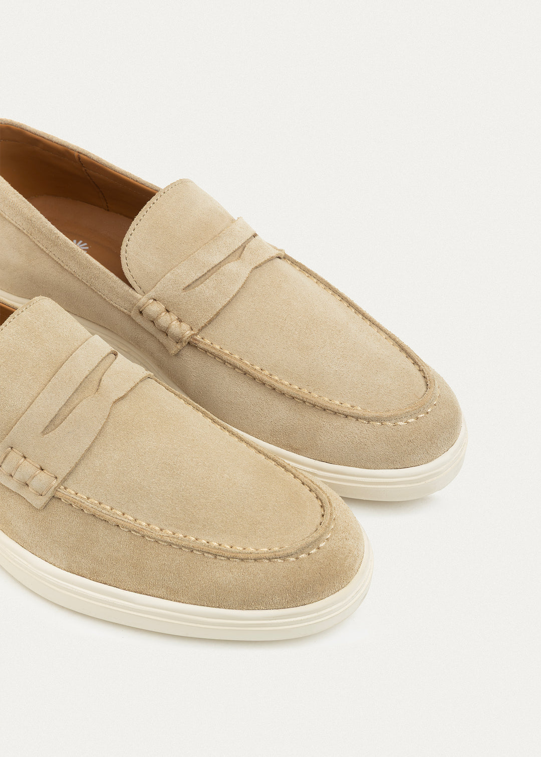 Suede Leather Penny Loafers | Beige
