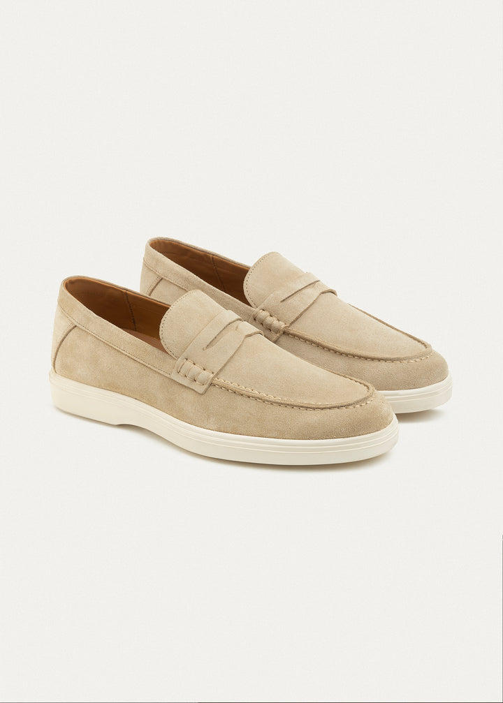 Suede Leather Penny Loafers | Beige