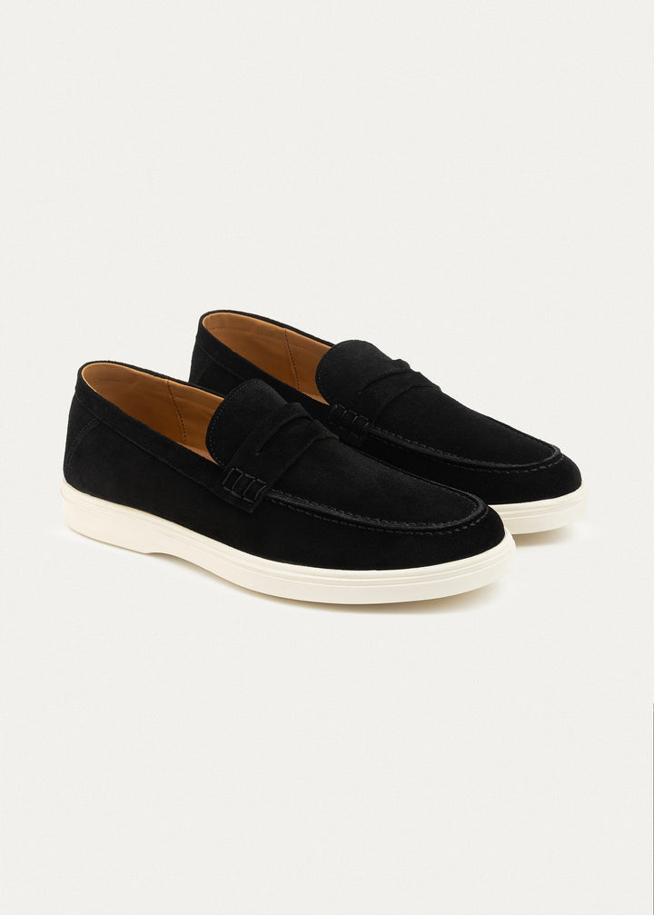 Suede Leather Penny Loafers | Black