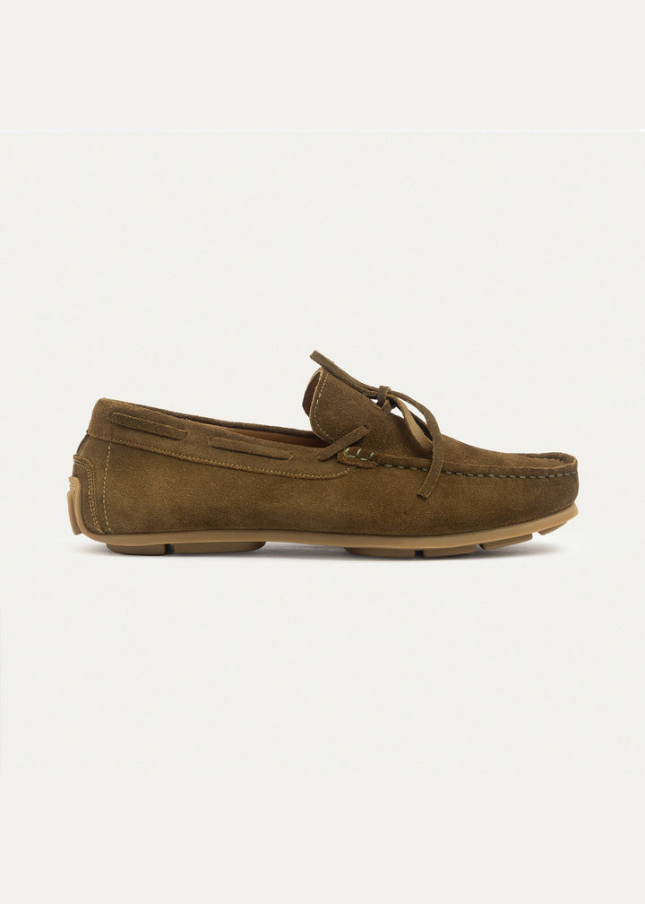 Achilles | Harbor Classic Men’s Leather Boat Shoes  - Suede Olive Brown