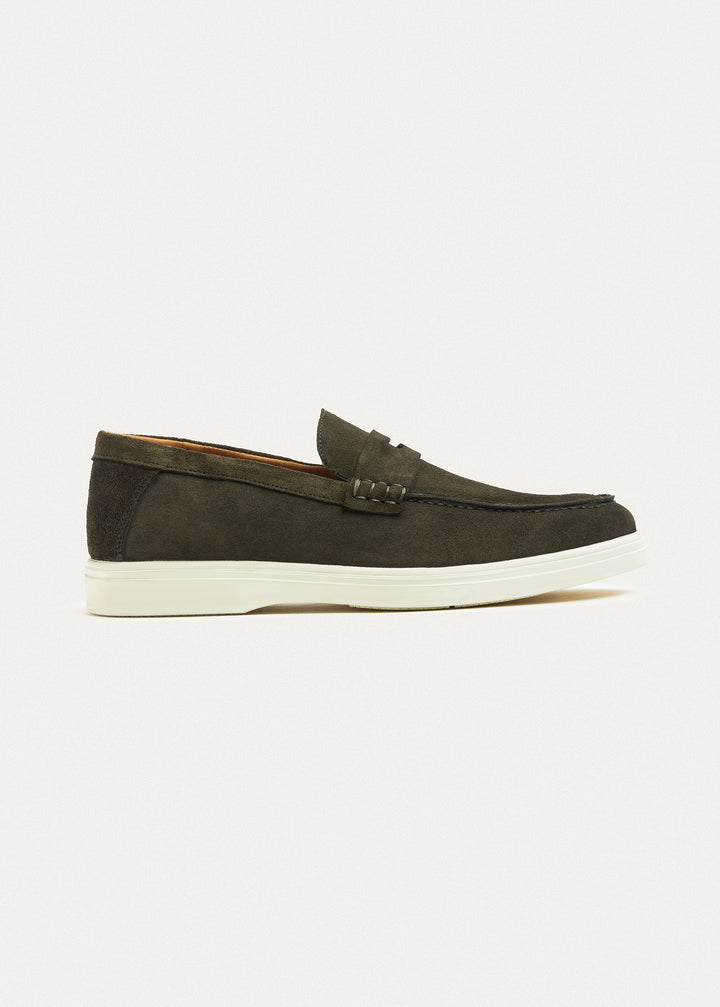 Suede Leather Penny Loafers | Olive