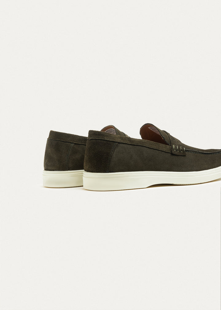 Suede Leather Penny Loafers | Olive