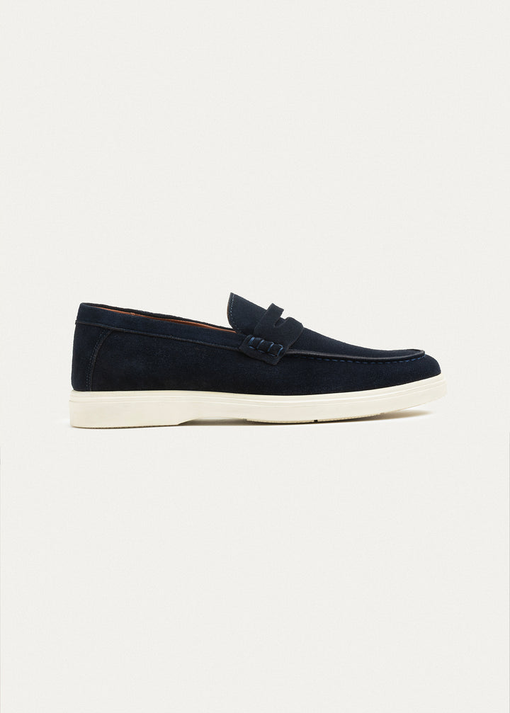 Suede Leather Penny Loafers | NavyBlue