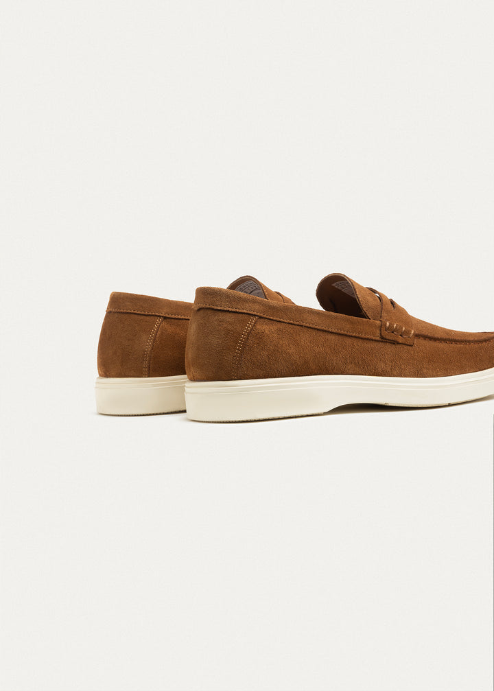 Suede Leather Penny Loafers | Light Brown