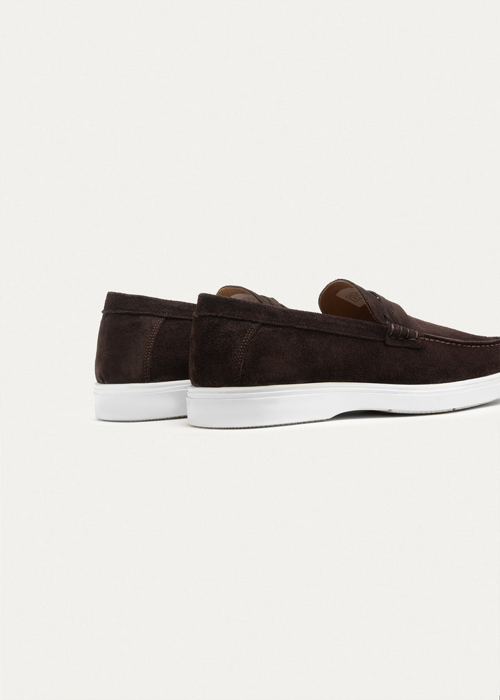 Suede Leather Penny Loafers | Brown