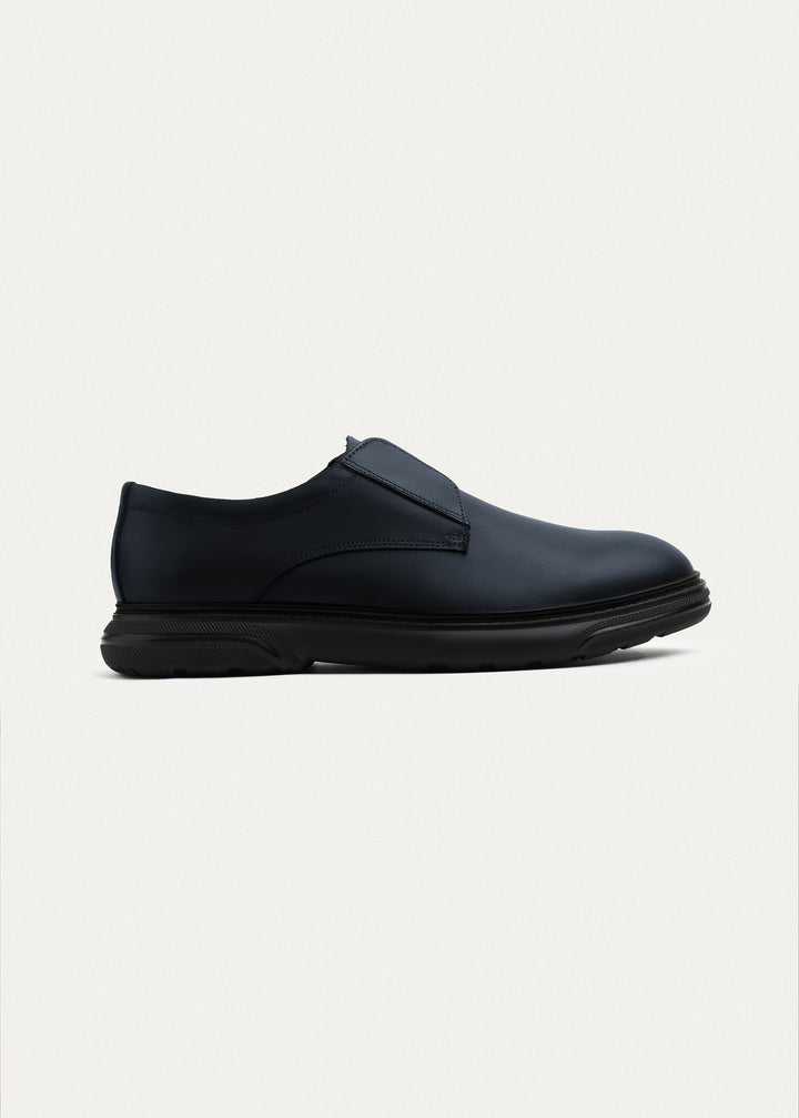 Smooth Leather Elastic Slip-On | NavyBlue