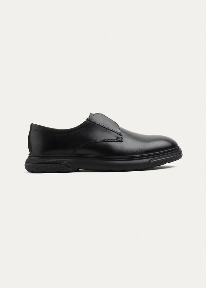 Smooth Leather Elastic Slip-On | Black