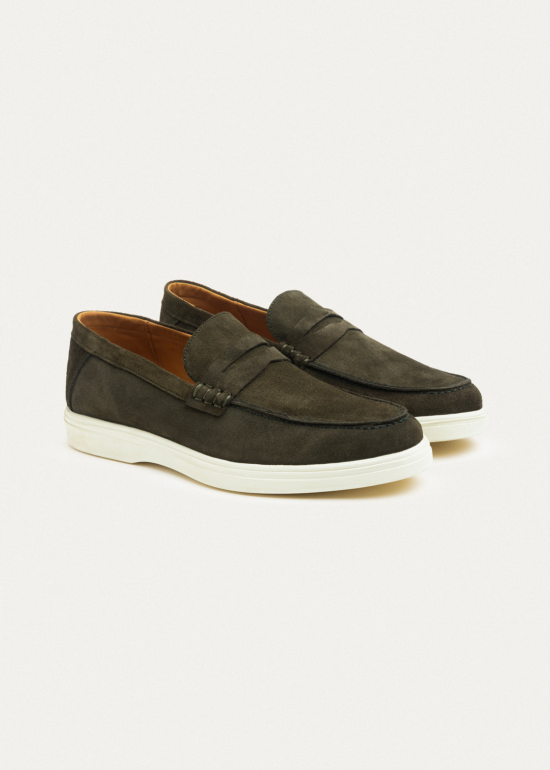 Suede Leather Penny Loafers | Olive