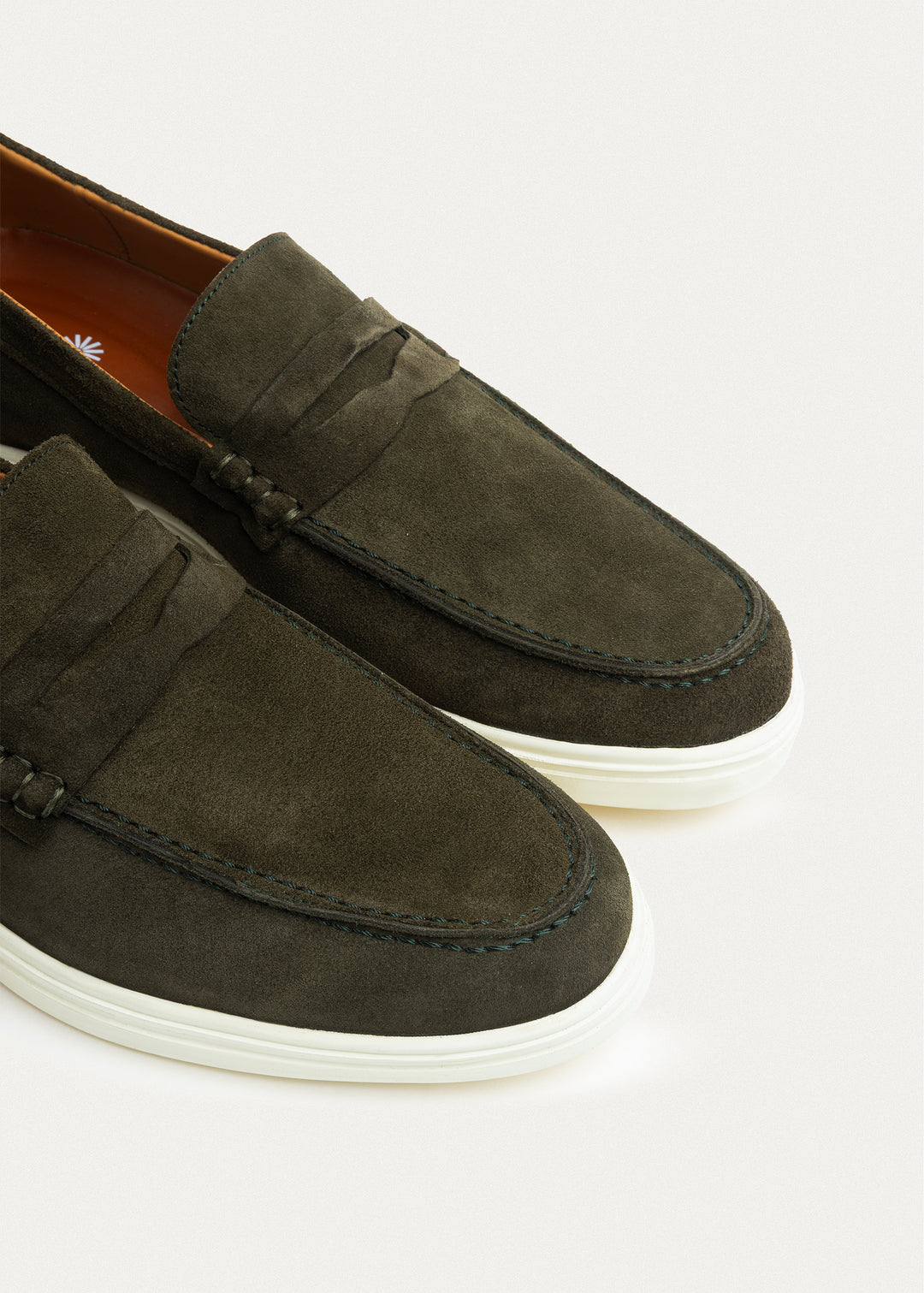 Suede Leather Penny Loafers | Olive