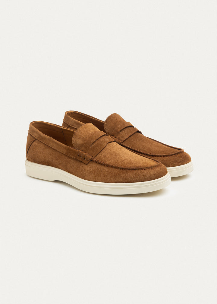 Suede Leather Penny Loafers | Light Brown
