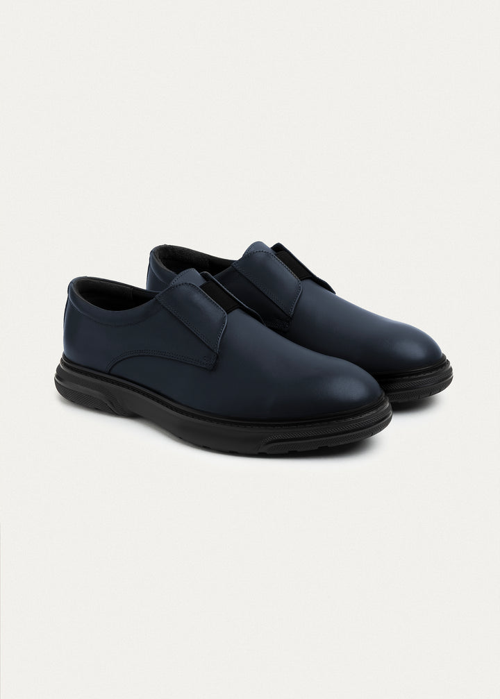 Smooth Leather Elastic Slip-On | NavyBlue
